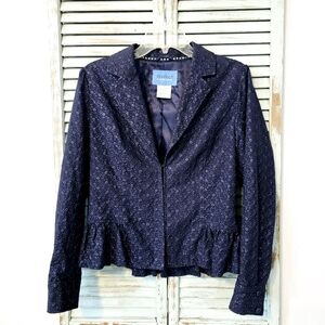 PERFECT BY CARSON KRESSLY EMBROIDERED BLAZER Women 8 Blue Floral Peplum Coquette